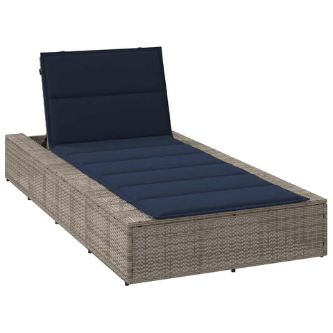 vidaXL Gray Poly Rattan Outdoor Sunbed with Navy Cushion - Adjustable Recliner for Patio, Garden, Balcony, Poolside