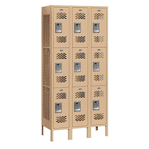 Salsbury Industries 73362TN-U Triple Tier 36-Inch Wide 6-Feet High 12-Inch Deep Unassembled Vented Metal Locker, Tan Brown
