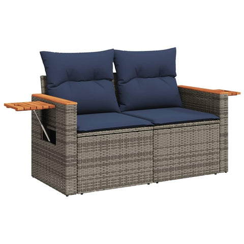 vidaXL Patio Sofa with Cushions 2-Seater, Outdoor Loveseat with Storage, Outdoor Seating for Balcony Garden Porch, Gray Poly Rattan