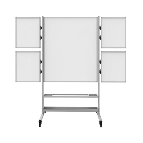 LUXOR Collab-Station Large Dry-Erase Whiteboard, Double Sided, Mobile, and Magnetic, with Four Detachable Marker Boards, Great for Team Collaboration, 82.25"W x 23.7"D x 76.4"H