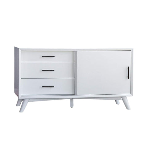 Oakestry Flynn White TV Stand Modern Wood Entertainment Console Cabinet with Storage Drawers Shelves Cable Management for Living Room Stylish Durable Media Furniture Low Profile Sleek Compact Design