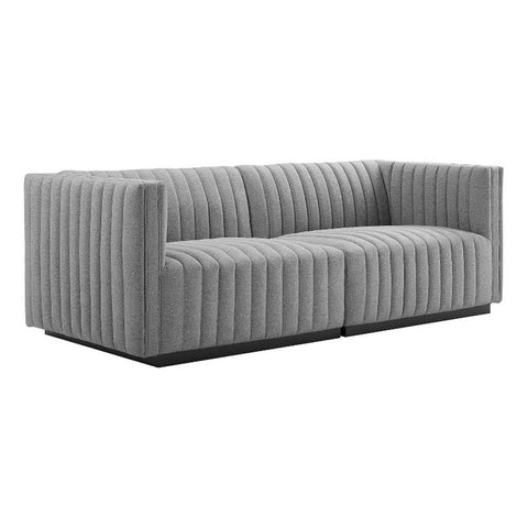 Modway Conjure Channel Tufted Fabric Upholstered Loveseat in Black Light Gray