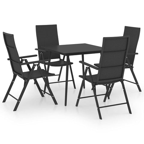 vidaXL 5-Piece Black Patio Dining Set - Outdoor Garden Furniture with PE Rattan Chairs & Glass Top Table - Easy Assembly and Weather-