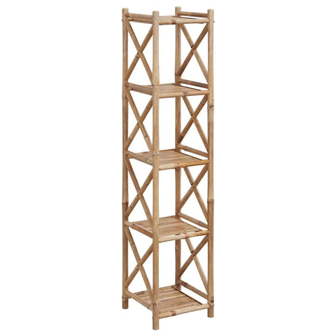 vidaXL Authentic Bamboo 5-Tier Shelf Square - Compact and Versatile Freestanding Shelf for Living Room/Bathroom/Patio - 13.8" x 13.8" x 59.8"