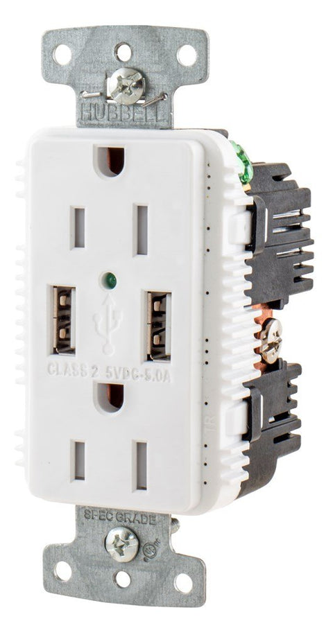 Hubbell USB15A5W USB Charger Type A. USB Charger Outlet in White