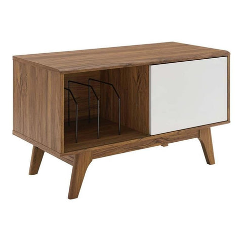 Modway Envision Mid-Century Modern 37" Vinyl Record Display Stand, 37 Inch, Walnut White
