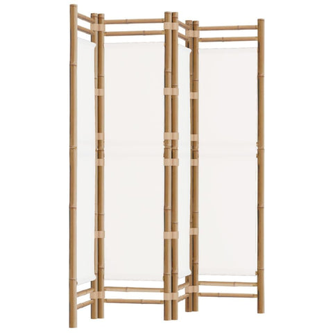 'vidaXL 4-Panel Room Divider 63" Bamboo and Canvas - Cream White Folding Screen, Suitable for Living Room, Balcony, Garden