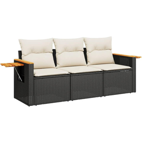 vidaXL Patio Sofa Set with Cushions 3 Piece, Outdoor Conversation Set, Sectional Sofa for Balcony Garden, Patio Furniture, Black Poly Rattan