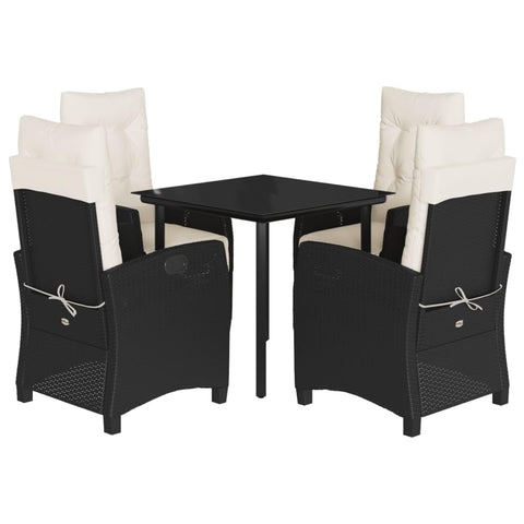 vidaXL Garden Dining Set 5-Piece Garden Furniture Set Table with 4 Chairs, Garden Set with Cushions, Patio Dining Set, Black Poly Rattan