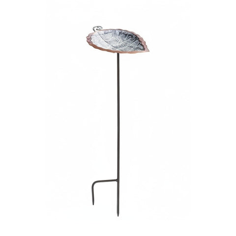 Oakestry Aspen Leaf Stake Birdbath Antique Brass Plated Outdoor Garden Decorative Wildlife Water Bowl Yard Lawn Patio
