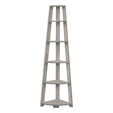Monarch Specialties I 2433 Bookshelf, Bookcase, Etagere, Corner, 5 Tier, 72" H, Office, Bedroom, Laminate, Grey, Contemporary, Modern