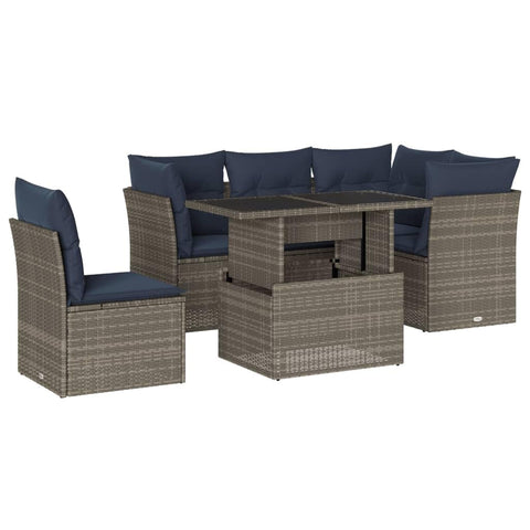 vidaXL Patio Sofa Set with Cushions 6 Piece, Conversation Set with Table and Sectional Sofas, Outdoor Seat for Garden, Modern, Gray Poly Rattan