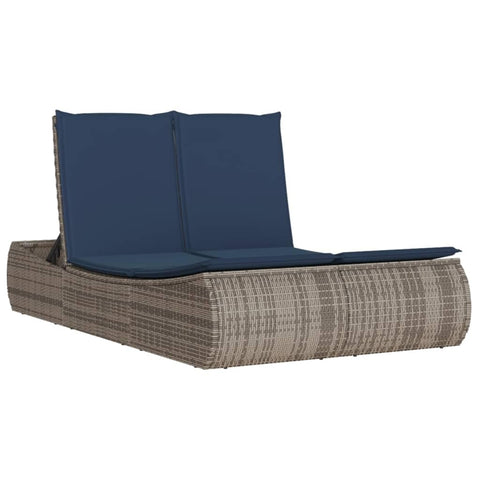vidaXL Patio Double Sun Lounger with Cushions, Outdoor Chaise Lounge Chair for Beach Pool, Daybed, Sunbed, Modern Style, Gray Poly Rattan