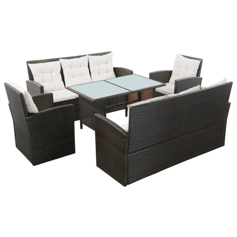 vidaXL Patio Sofa Set 5 Piece - Poly Rattan, Brown/Cream White Outdoor Furniture Set, Coffee Table & Cushions, Garden/Deck Lounge Area