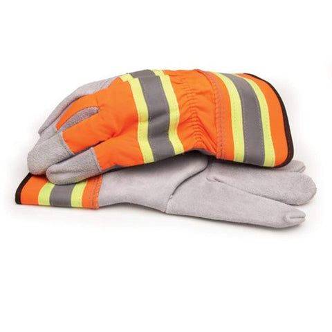 BlackCanyon Outfitters 702705L Large Hi-Visibility Split Leather Palm Gloves with Reflective Tape