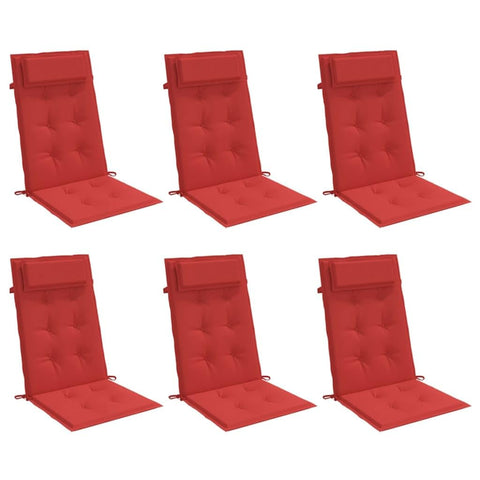 vidaXL 6 Piece Highback Chair Cushion Set Red Water Resistant Oxford Fabric Cushions Indoor Outdoor Seating Comfort Ties Elastic Straps Breathable Durable Sofa Seat Pillow Pad