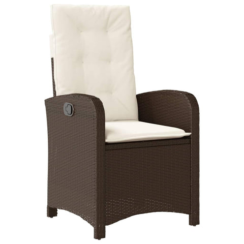 vidaXL Reclining Patio Chair with Cushions Brown Poly Rattan - Adjustable Backrest, Weather- PE Rattan, Powder-Coated Steel Frame, Comfortable Outdoor Lounger for Garden, Patio, Deck