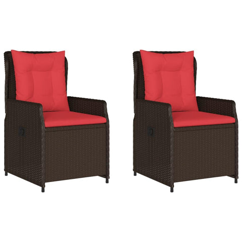 vidaXL Reclining Patio Chairs Outdoor Armchair Set - Brown Poly Rattan with Red Cushions, Adjustable & Comfortable Garden Lounger - UV- & Weatherproof