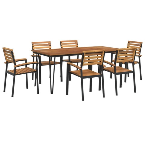 vidaXL Patio Dining Set 7 Piece - Acacia Wood & Metal Outdoor Garden Furniture