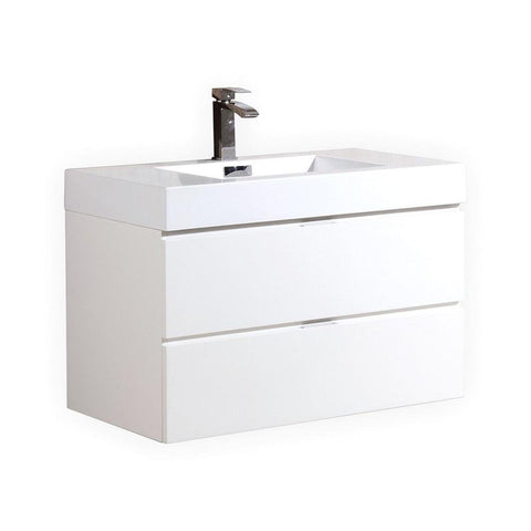 Bliss 40? High Gloss White Wall Mount Modern Bathroom Vanity