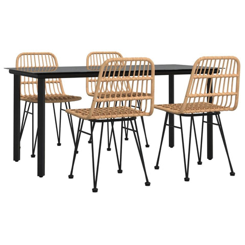 vidaXL Patio Dining Set 5 Piece, Rattan Patio Conversation Set, Outdoor Furniture Set for Porch Patio Deck Balcony, Modern Style, Poly Rattan