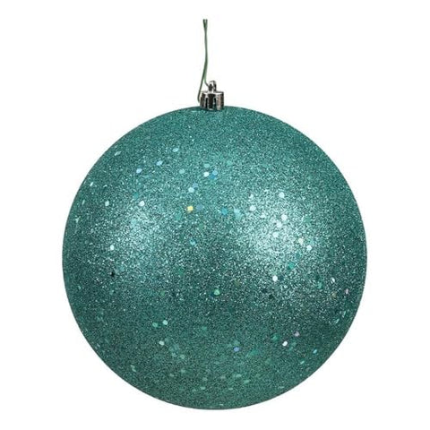 Vickerman N591542DQ Sequin Ball Ornaments with Shatterproof UV Resistant, Pre-drilled Cap Secured & Green Floral Wire in 4 per Bag, 6", Teal