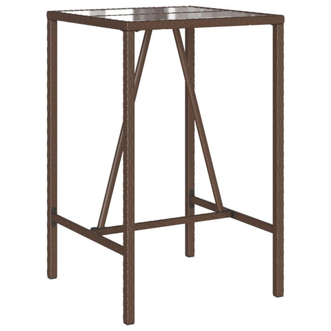 vidaXL Outdoor Bar Table - Brown Poly Rattan, Tempered Glass, 27.6"x27.6"x43.3", Patio Garden Furniture