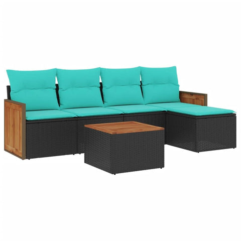 vidaXL Patio Sofa Set with Cushions 6 Piece, Outdoor Conversation Set with Storage, Patio Furniture Set, Modern Style, Black Poly Rattan
