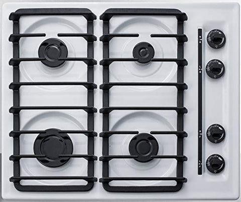 Summit 24" 4 Burner Gas Cooktop, Sealed Burners, White, Cast Iron Grates, Made in the USA- WTL033S