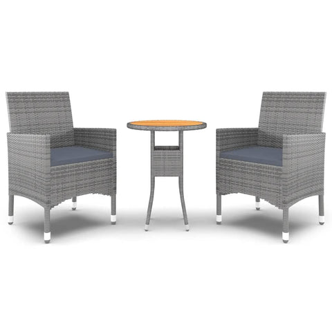 vidaXL 3 Piece Patio Dining Set in Poly Rattan â€“ Comfortable Outdoor Furniture with Cushions â€“ Acacia Wood Table â€“ Weather- â€“ Ideal for Garden, Deck, or Patio - Gray