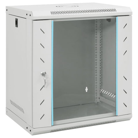 vidaXL 12U Wall Mounted Network Cabinet - 19" IP20, Gray, 20.9"x15.7"x23.6", Cold-Rolled Steel, Lockable, Removable Side Panels