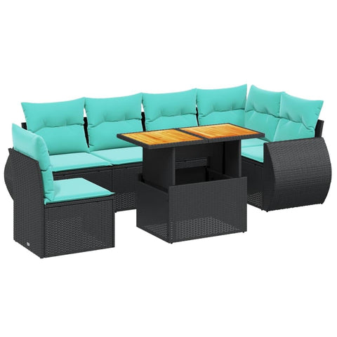vidaXL Patio Sofa Set with Cushions 7 Piece, Outdoor Sectional Sofa Couch, Patio Conversation Set for Garden Backyard, Black Poly Rattan