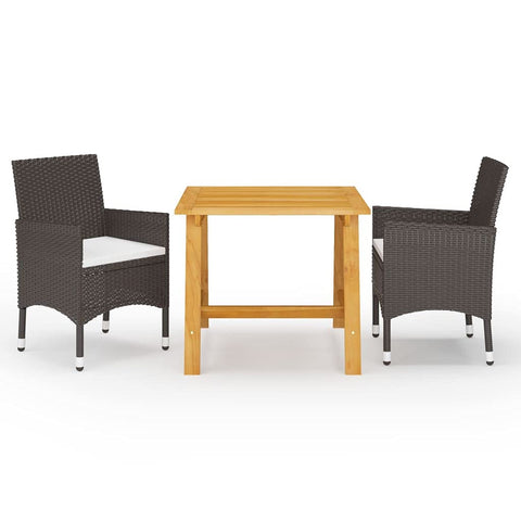 vidaXL Patio Dining Set 3 Piece Outdoor Garden Terrace Yard Patio Table and Chair Seating Seat Sitting Chair Dining Set Furniture Brown