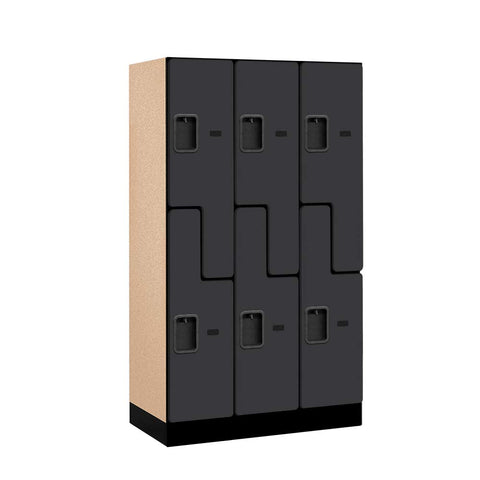 12 Inch Wide Double Tier Feet S Feet Style Designer Wood Locker - 3 Wide - 5 Feet High - 18 Inches Deep - Black