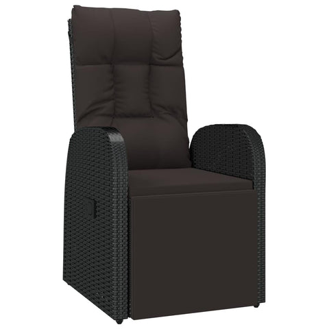 vidaXL Modern Outdoor Recliner with Adjustable Backrest and Cushion Black PE Rattan Garden Chair for Patio Balcony Relaxation Reclining Wicker Comfortable Synthetic Furniture Durable Seating