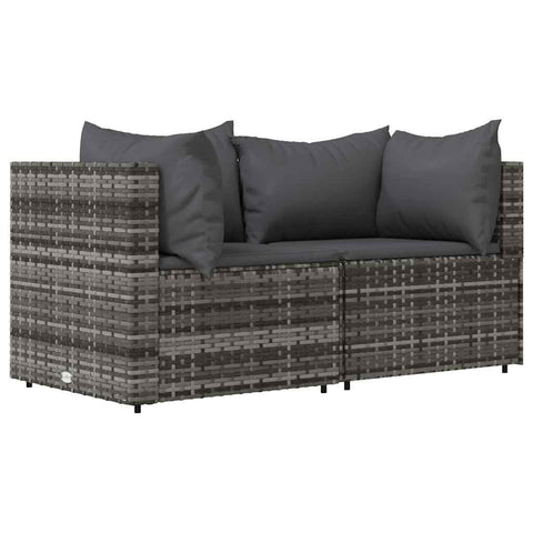 vidaXL Patio Loveseats 2 Pcs Conversation Set with Cushions - Gray Poly Rattan, Adjustable Feet, Weather-, Modular Design for Outdoor Garden Use
