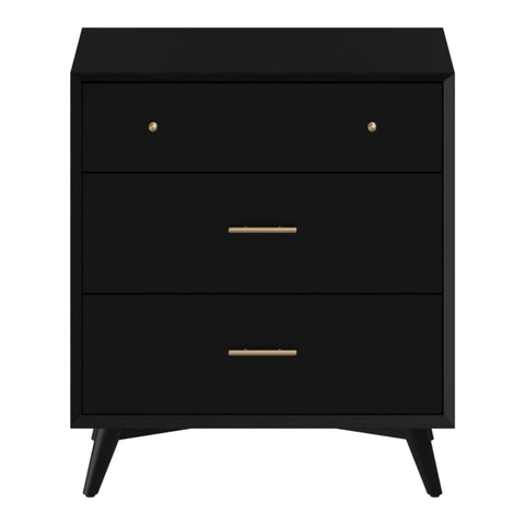 Oakestry Flynn Black Small Chest Three Drawer Storage Cabinet Nightstand Modern Bedroom Furniture Durable Compact Minimalist Design Sleek Finish Organizer Sturdy Easy Assembly Unit