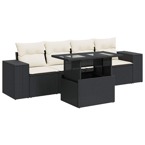 vidaXL 5 Piece Patio Sofa Set with Cushions Black Poly Rattan, Garden Sofa Set, Garden Lounge Set, Poly Rattan Sofa Set, Outdoor Sofa Set