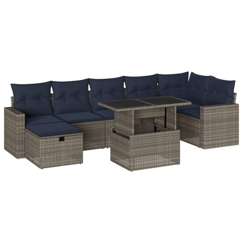vidaXL Patio Sofa Set with Cushions 8 Piece, Lounge Set with Table and Footstool, Sectional Sofa for Garden Backyard, Modern, Gray Poly Rattan