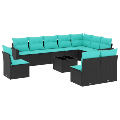 vidaXL Patio Sofa Set with Cushions 11 Piece, Outdoor Conversation Set, Sectional Sofa for Balcony Garden, Patio Furniture, Black Poly Rattan
