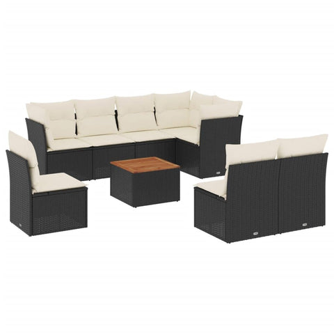 vidaXL Patio Sofa Set with Cushions 9 Piece, Outdoor Conversation Set, Patio Furniture Set for Balcony Garden, Modern Style, Black Poly Rattan