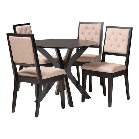 Baxton Studio Mana Sand Fabric and Dark Brown Finished Wood 5-Piece Dining Set