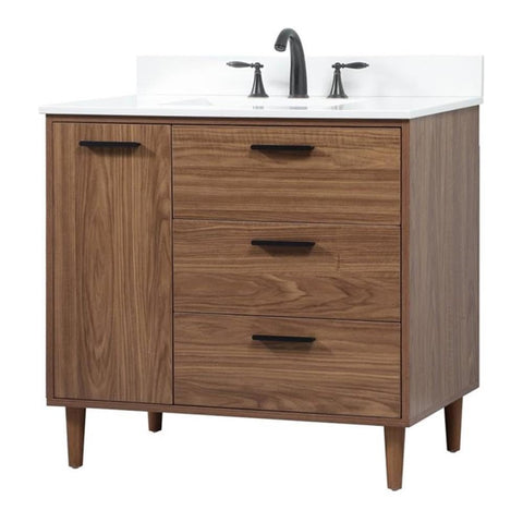 Elegant Decor Baldwin 36" Single Bathroom Vanity with Backsplash in Walnut Brown
