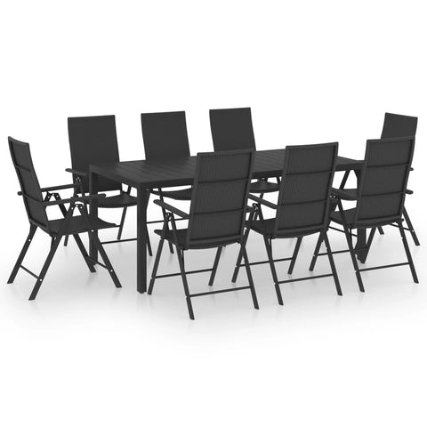 vidaXL 9 Piece PE Rattan/Aluminum/WPC Dining Set in Black