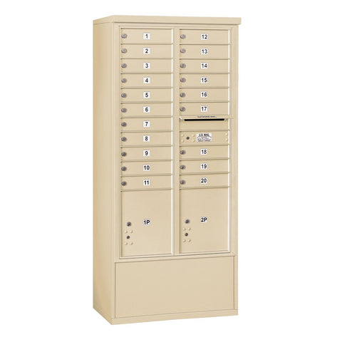 Free-Standing 4C Horizontal Mailbox Unit (Includes 3716D-20SFP Mailbox, 3916D-SAN Enclosure and Master Commercial Locks) - Maximum Height Unit (72 Inches) - Double Column - 20 MB1 Doors / 2 PL4.5s - Sandstone - Front Loading - Private Access