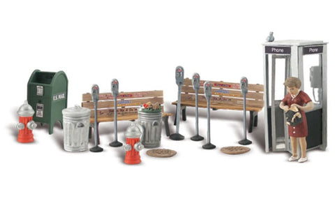 Street Accessories (Benches, Fire Hydrants, Parking Meters etc.) O Scale Woodland Scenics