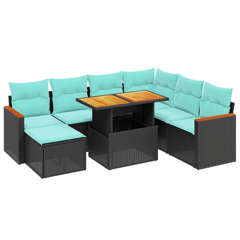 vidaXL Patio Sofa Set with Cushions 8 Piece, Outdoor Conversation Set, Sectional Sofa for Balcony Garden, Modern Style, Black Poly Rattan