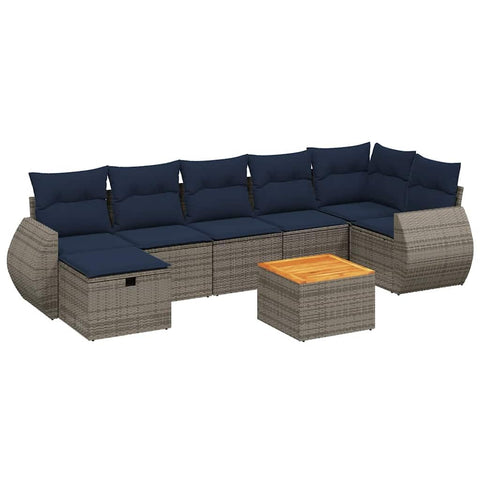 vidaXL Patio Sofa Set with Cushions 8 Piece, Outdoor Conversation Set, Sectional Sofa for Balcony Garden, Modern Style, Gray Poly Rattan