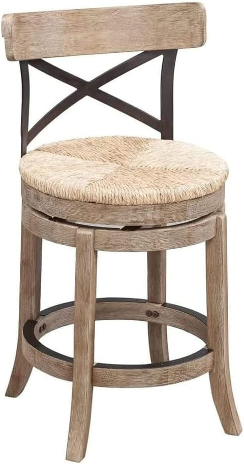 24-Inch Myrtle Counter Stool Wooden Bar Chair White Wire-Brush Finish Farmhouse Kitchen Island Seating Rustic Wood Counter Height Dining Barstool for Home Bar