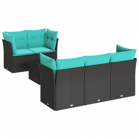 vidaXL Patio Sofa Set with Cushions 6 Piece, Sectional Sofa with Glass Table, Outdoor Conversation Set, Modern Style, Black Poly Rattan